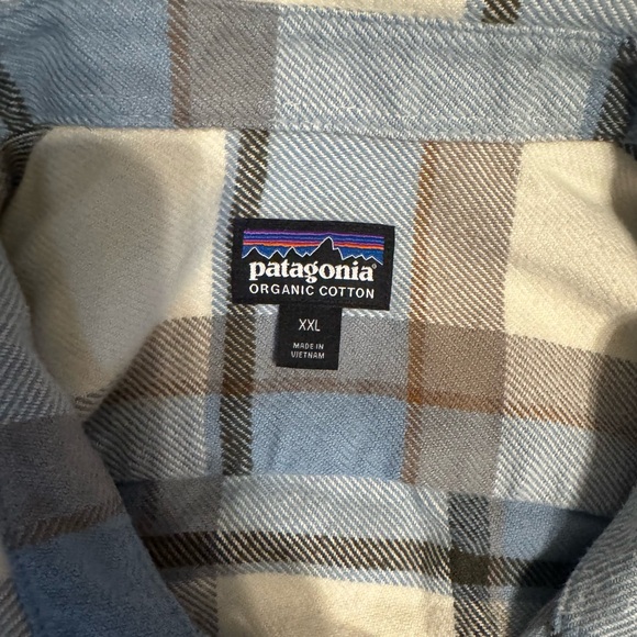 Patagonia Fjord Flannel Shirt Men’s XXL Blue Brown Cream Plaid Winter Hiking - Picture 6 of 6